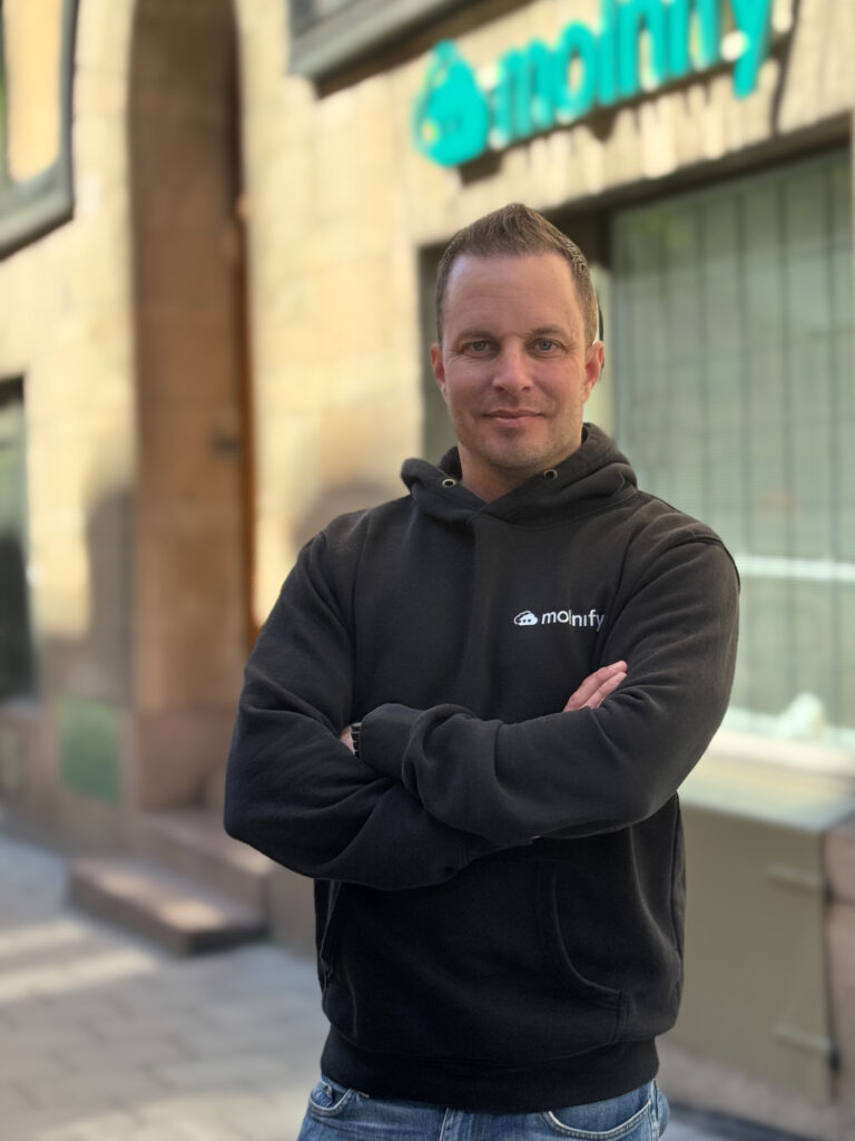 Mattias Hjortzberg, CEO of Molnify, outside the Molnify office in Stockholm