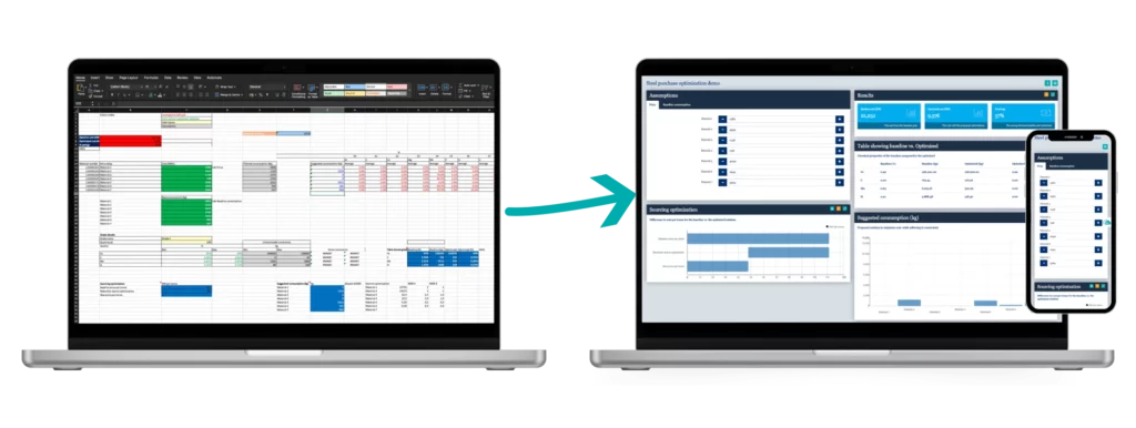 Example of an industrial calculator built in Excel and transformed into a dynamic web app with Molnify.