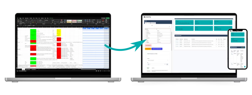 Excel pricing and ordering sheet turned into a dynamic Molnify web app.