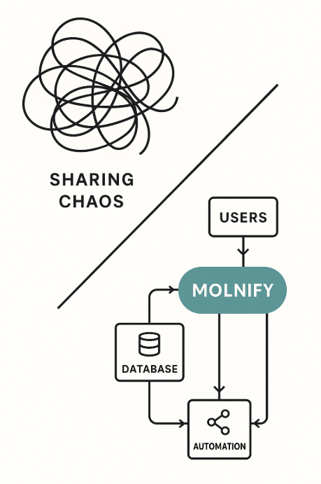 An image showing chaos and order, Excel vs Molnify