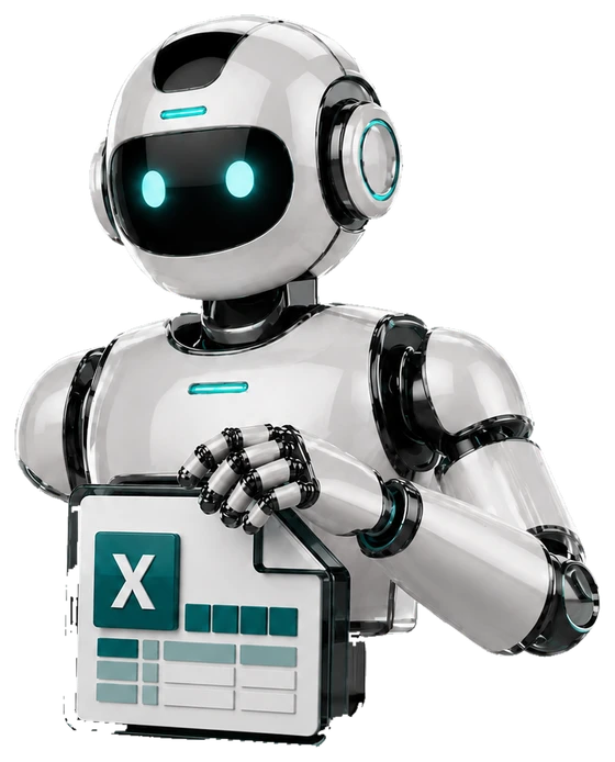 The Molnify robot mascot holding up an Excel file